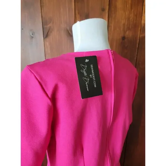 🗽 Brigitte Brianna New York Dress Women L Fuchsia Modest Midi– Made in USA Chic - Picture 11 of 16